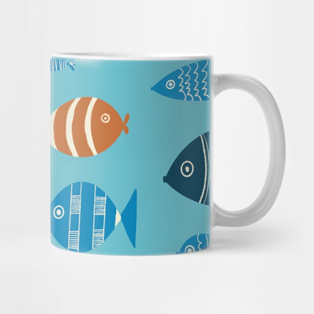 Blue and Orange Fish in the Sea Repeat Pattern by NattyDesigns